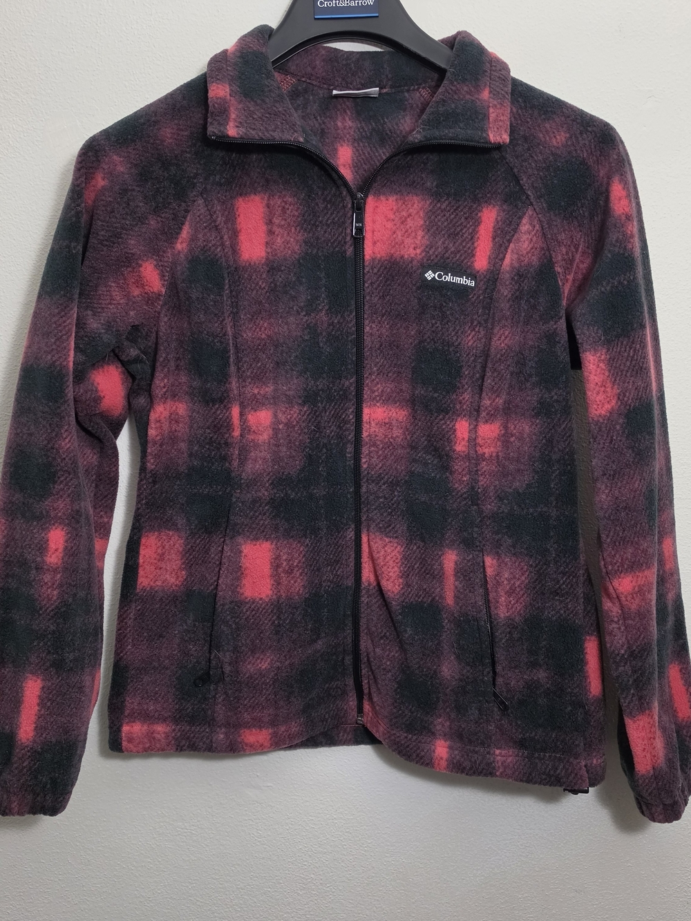 Columbia West Bend Fleece Jacket Women M Red Black Plaid Full Zip Outdoor